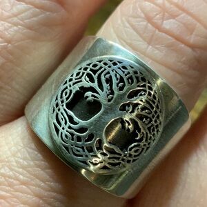 Oxidized Silver Tree of Life Ring - Size 10
